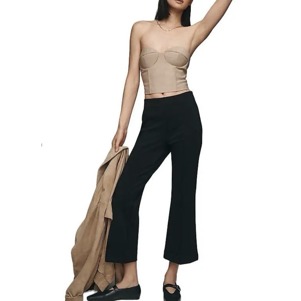 Anthropologie Maeve Margot Kick-Flare Cropped Pants Textured Edition Small Black